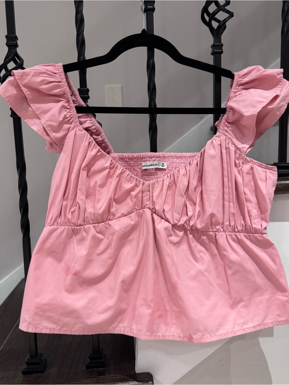 Abercrombie & Fitch Pink Ruffle-Shoulder Peplum Crop Top